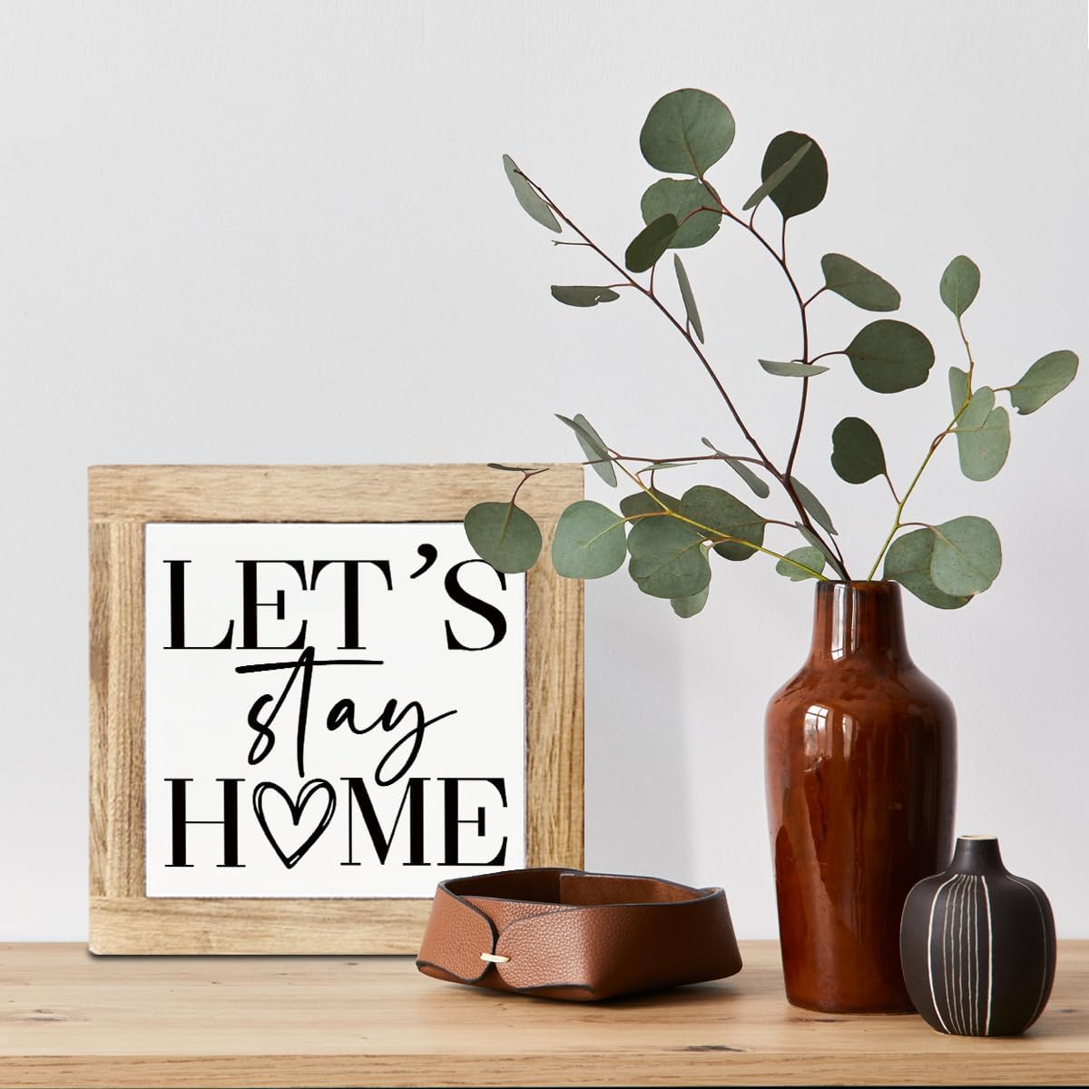 Rustic Farmhouse Home Decors, Let's Stay Home Sign, Art Decor for Farmhouse Porch, Front Door Decoration, Family Decor, Housewarming Gifts, Decorative Wooden Table Sign 5.9X5.9X0.7inches