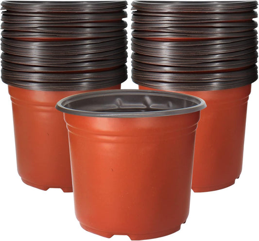 50 Pack 1 Gallon Plastic Plant Nursery Pots Thickened Soft Plastic Plant Pots with 50 Pcs Waterproof Plastic T-Type Plant Tags and 2Pcs/Set Transplanting Digging Mini Tools