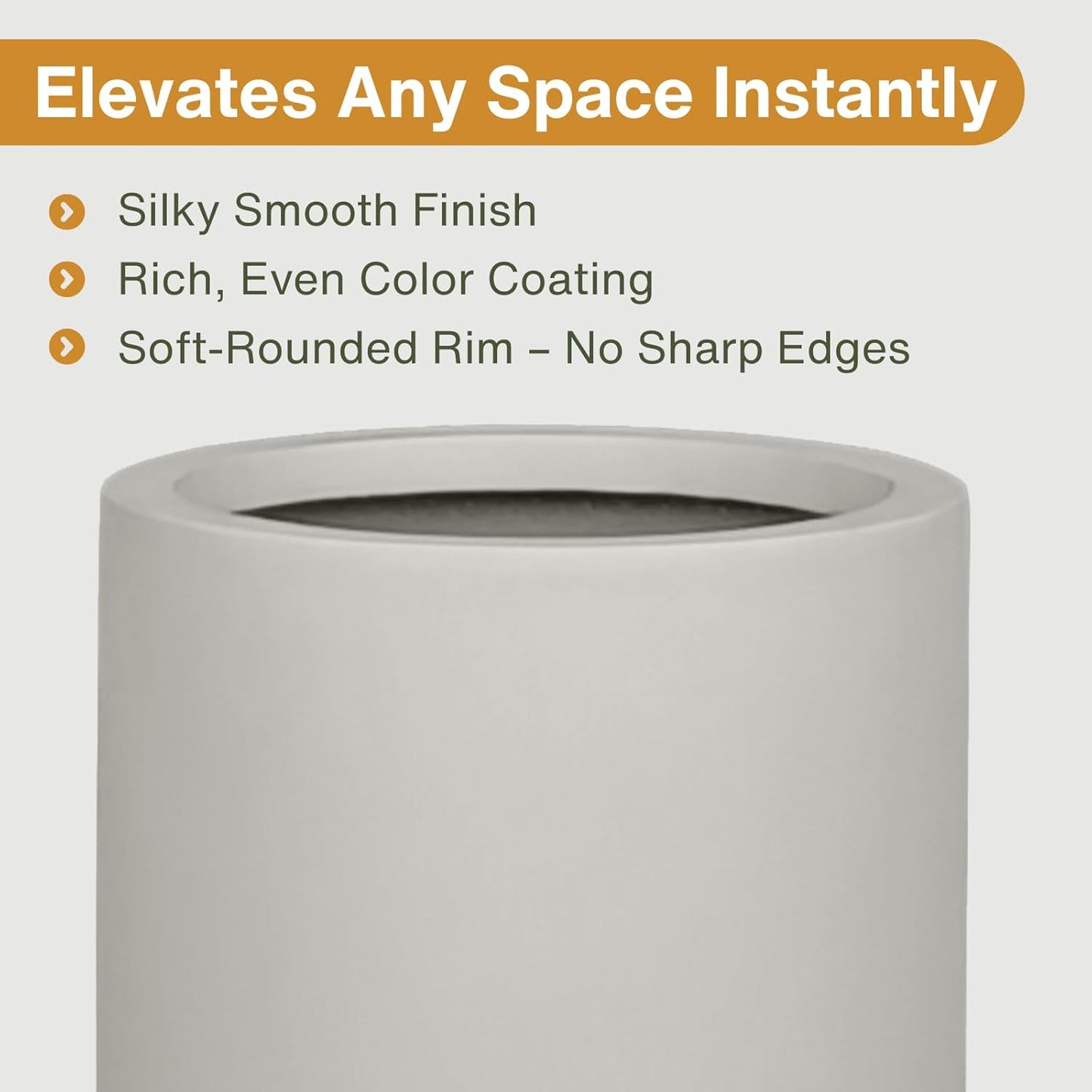 19.5" H x 9.8" D Tubo Fiberstone Cylinder Tall Planter with Drainage Hole, Smooth Finishes, for Indoor and Outdoor Use, Included 2 Extra Coco Mats (Light French Gray, 8.2" Pot Opening)