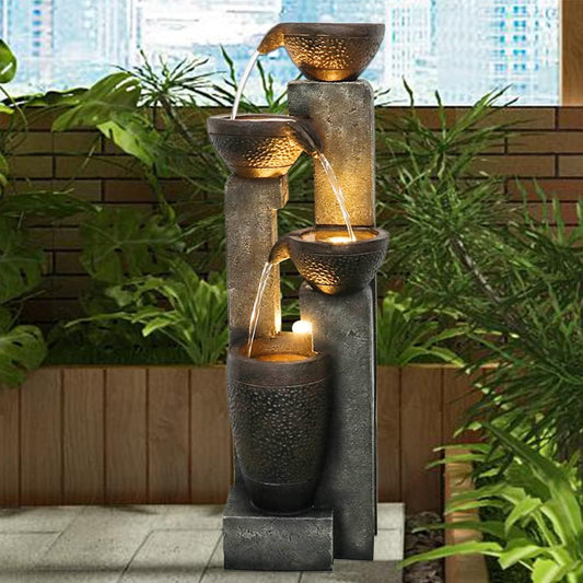 40''H 4-Tier Outdoor Garden Water Fountain Decor, Resin Fountain for Garden, Floor Patio, Deck, Porch, Backyard and Home Art Decor (40inch)