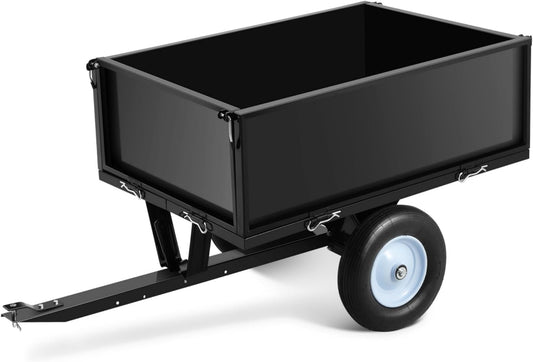 500LB Heavy Duty Steel Dump Cart Trailer - 11.4 Cu Ft Capacity Tow Behind Utility Trailer for ATV, Lawn Tractor, Riding Mower - Removable Tailgate & Dumping Feature, Black