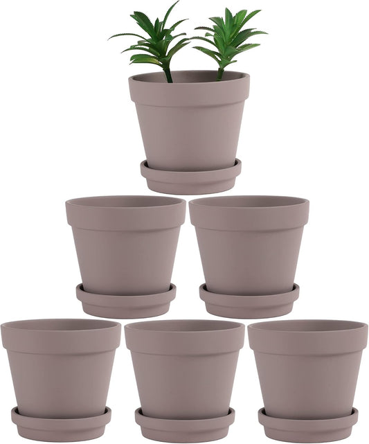 Terra Cotta Pots with Saucer- 6-Pack Large Terracotta Pot Clay Pots 5.5'' Clay Ceramic Pottery Planter Cactus Flower Pots Succulent Pot with Drainage Hole- for Plants,Crafts terra cotta planter(Grey)