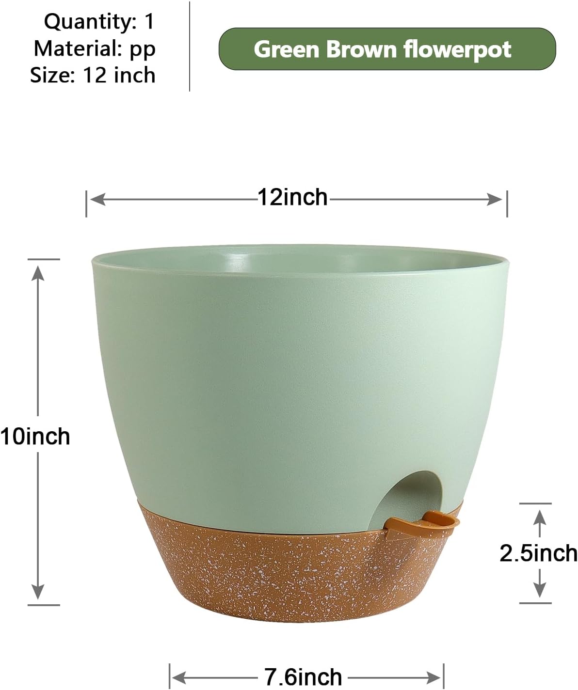 12 inch Large Self Watering Pots, Flower Plant Pots with Drainage Holes for Indoor Outdoor Garden Plants, Plastic Planters with Removable Deep Reservoir, Green with Brown