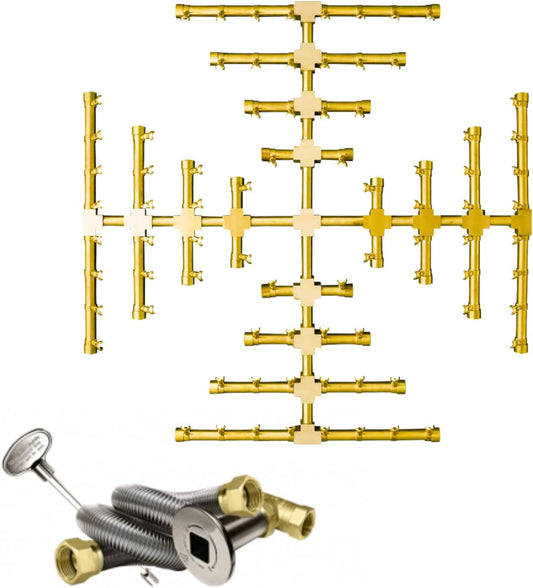 32" Inch Brass Jet Burner for Round & Square Fire Pit - Natural Gas or Propane Fire Pit Fireplace - Premium Fire Pit Burner for Outdoor (32" Inch, Propane)