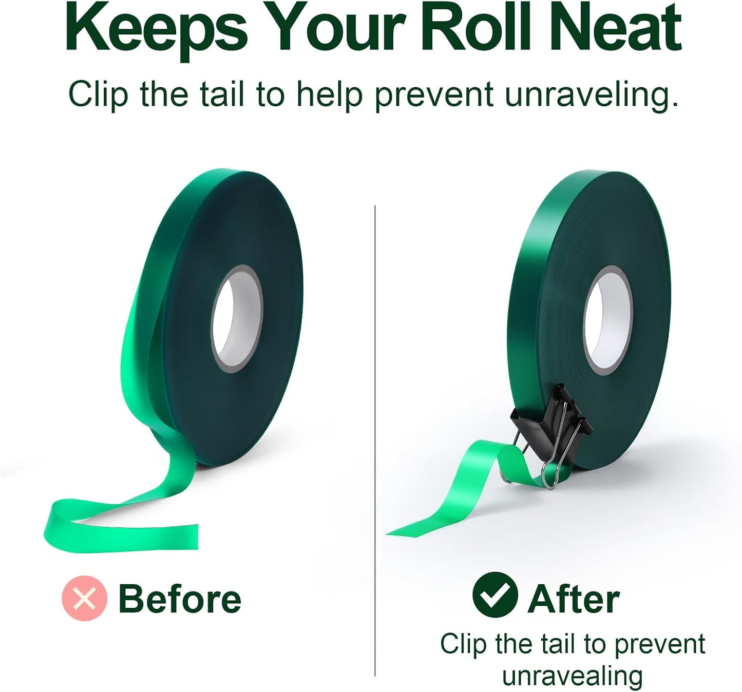 2 Rolls Plant Tie Tape, 0.5 in × 197 ft Each (394 ft Total) – Soft Stretch PVC Garden Ties, Reusable Non-Adhesive, with Binder Clip & Mesh Storage Bag for Tomato, Vine, Flower & Tree Suppor