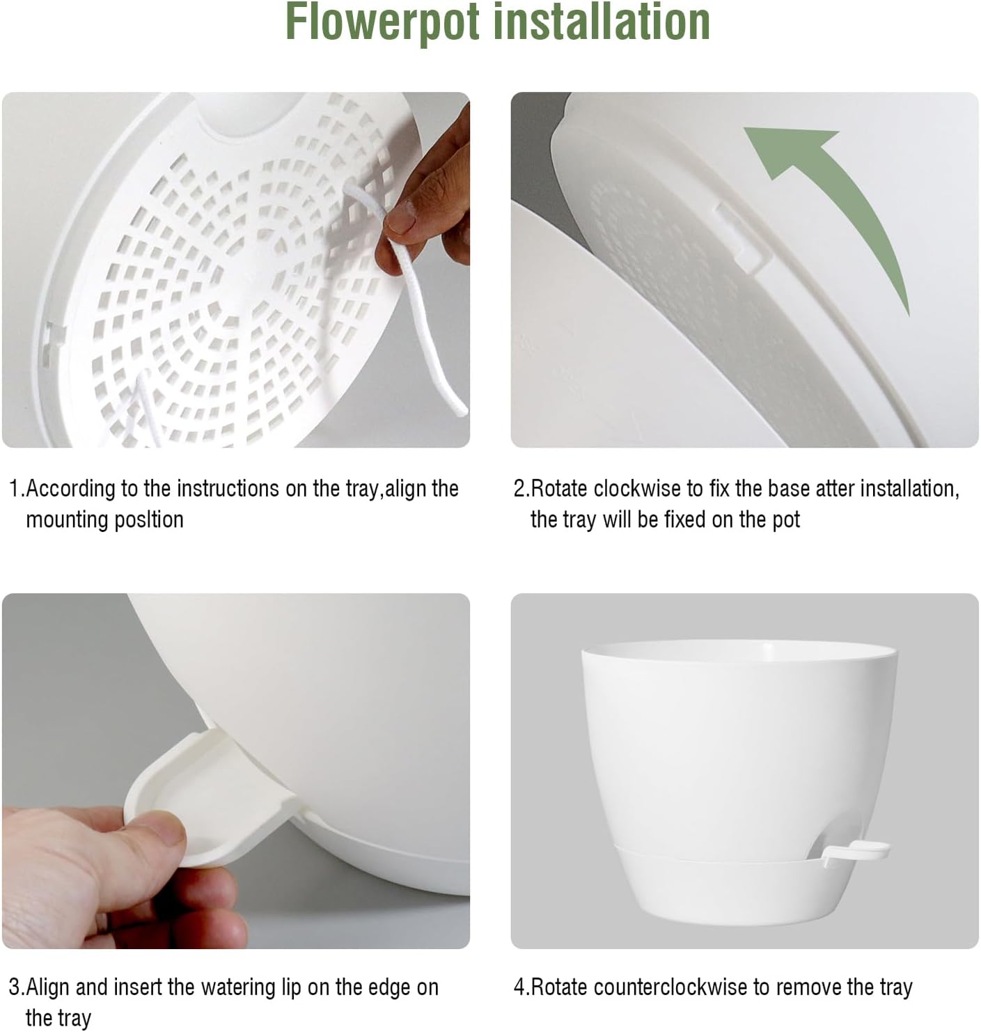 8 inch Self Watering Pots, Planter, Plant Pots with Mesh Drainage Holes for Indoor Outdoor House Plants and Garden, 2 Pack Plastic Flower Pots with Deep Reservoir for Patio Porch, White