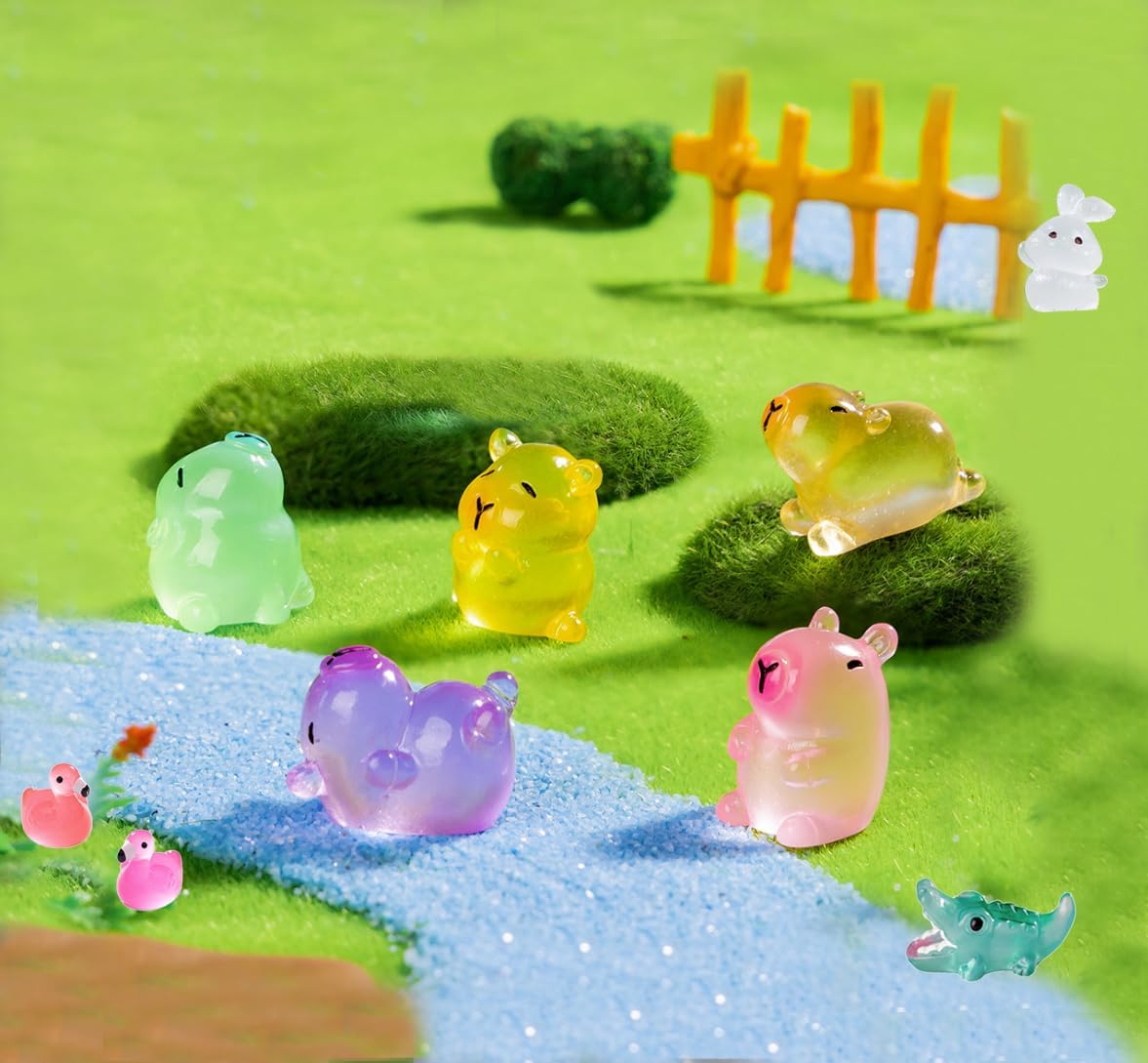 150 Pcs Luminous Mini Resin Animals Miniature Animals Figurines Tiny Little Animals Glow in Dark Small Animal Figures to Hide Mini Animals Micro Landscape Ornaments Fairy Garden Accessories
