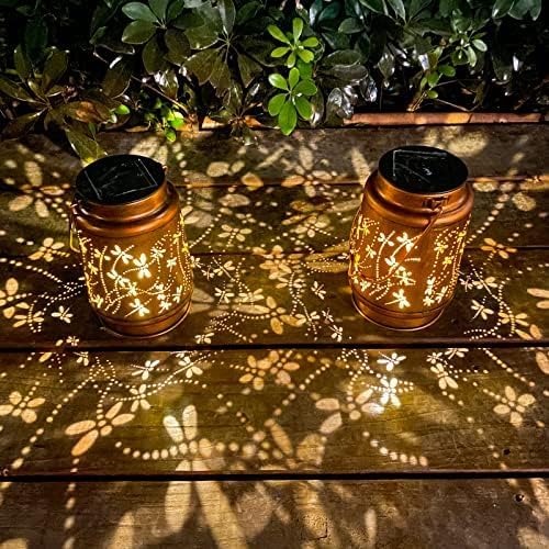2 Pack Dragonfly Birthday Gifts for Women Mom Grandma Solar Lanterns Outdoor Waterproof Garden Decor Metal Hanging LED Decorative Light for Patio Yard Lawn Backyard Front Porch Gardening Gifts