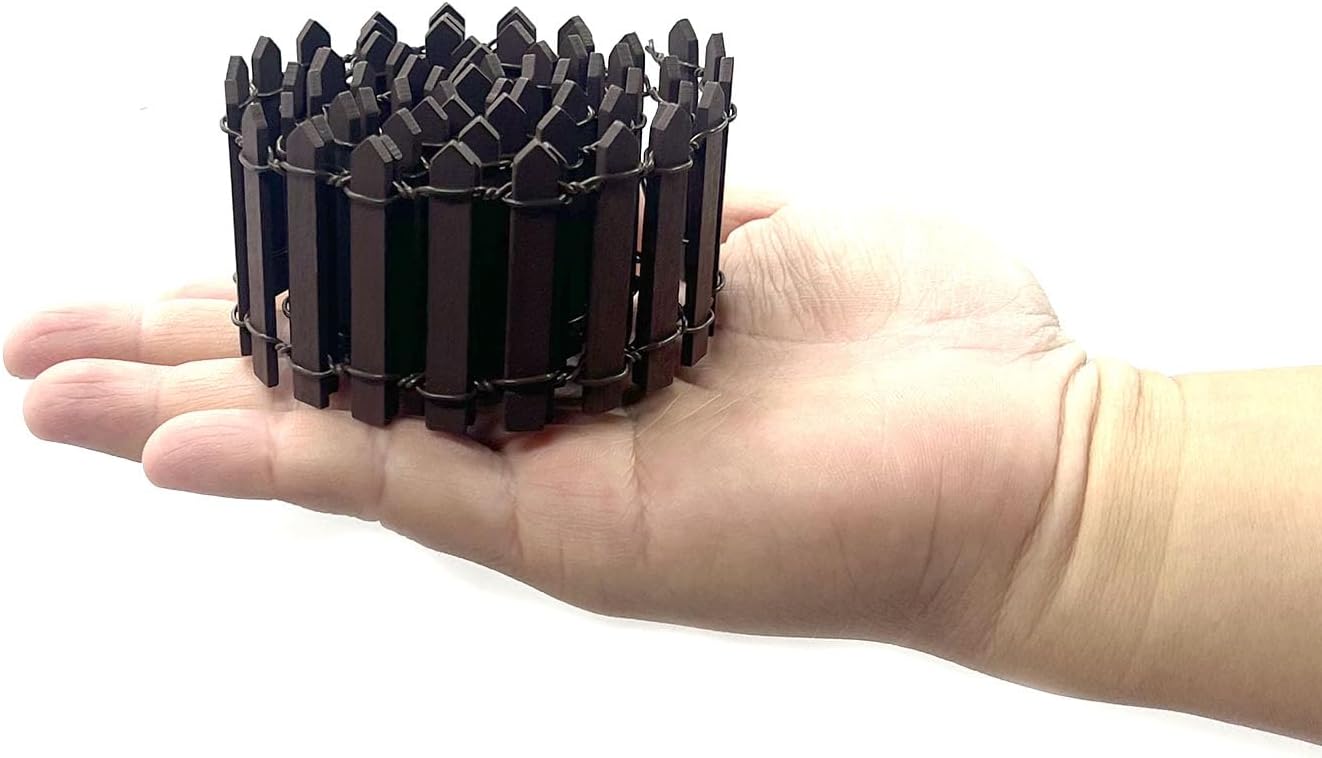 35 Inches Mini Fairy Garden Fence DIY Small Wood Decorative Picket Fence Micro Landscape Miniature Ornaments for Dollhouse, Crafts, Diorama Project, Plant Pot, Brown