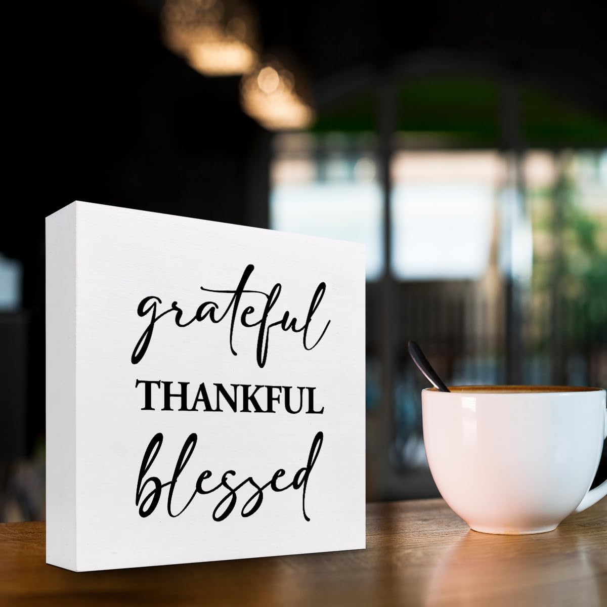 Grateful Thankful Blessed Motivational Wood Box Sign,Inspirational Wooden Block Sign for Home Bedroom Farmhouse Wall Shelf Table Decor