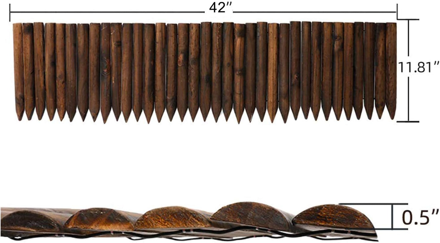 Worth Garden Wooden Short Fence Edging - Burnt Wood Finish Outdoor Lawn Landscape Edging - Flexible Decorative Border - Tree Fence - 11.8'' H x 42'' L - K624A05
