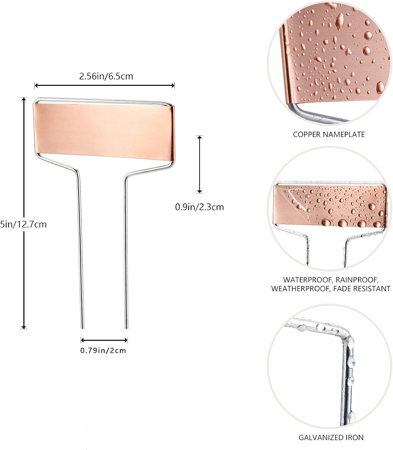 25PCS Copper Metal Plant Tags Plant Labels with 50Pcs Labels, Rainproof PET Film & Permanent Pen, 5 inch Weatherproof Banner Garden Markers, Marking Protection Seedling Signs Nursery Tags