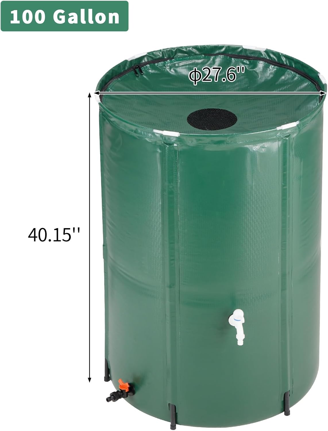 Collapsible Rain Barrel, 100 Gallon Portable Rainwater Collection System, Water Storage Tank, Rain Catcher Barrel with Two Spigots and Overflow Kit, Rain Water Barrel Collector for Garden, Green