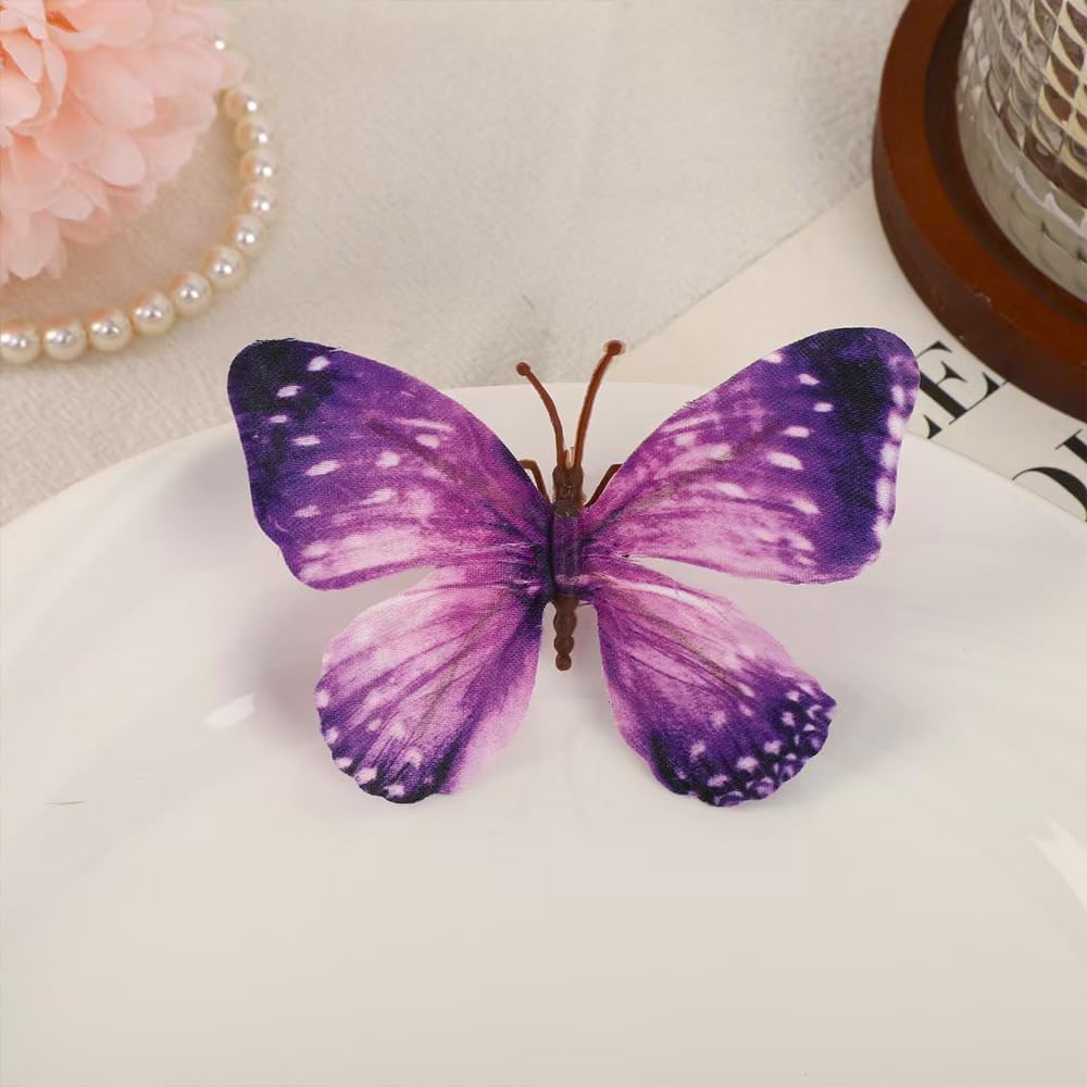 Artificial Butterfly, 3D Artificial Butterfly Clips,Silk Floral Butterflies, Suitable for Home Decoration, Flower Arrangement and Foil The Festive Atmosphere (8 Pcs)
