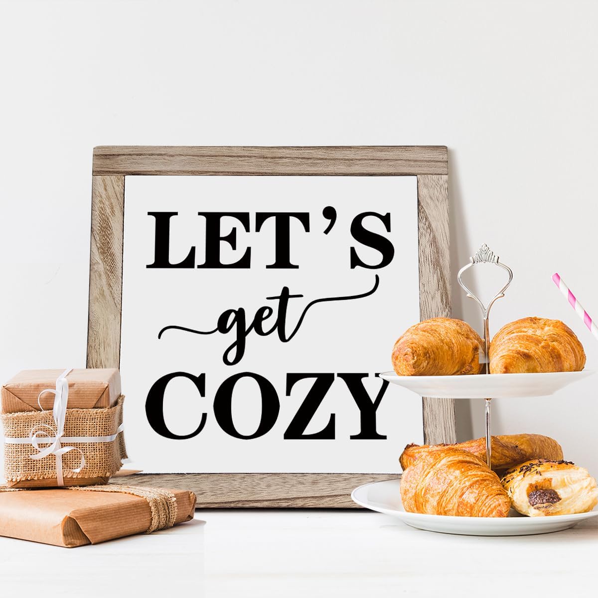 Cozy Bedroom Décor, Let's Get Cozy, Home Décor, Farmhouse Table Décor, Farmhouse Decor for Shelves, Home Decoration Sign for Shelf, Suitable for Placement on Living Room or Bedroom Shelves