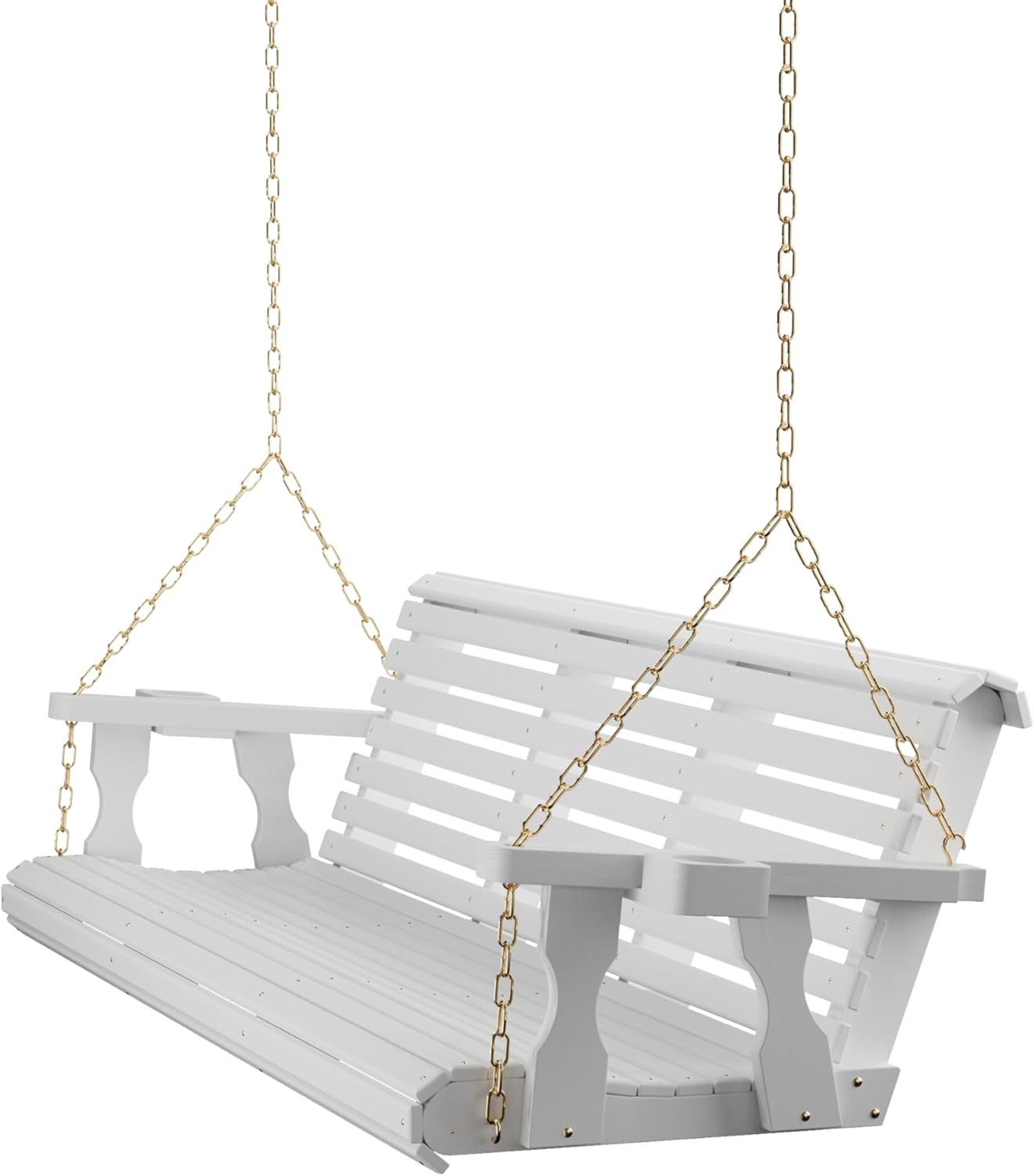 Amish Casual 6 Foot Roll Back Porch Swing with Cup Holders in Semi-Solid White Stain - Amish Made in The USA from Treated Pine Heavy Duty 700 Lb. Weight Capacity