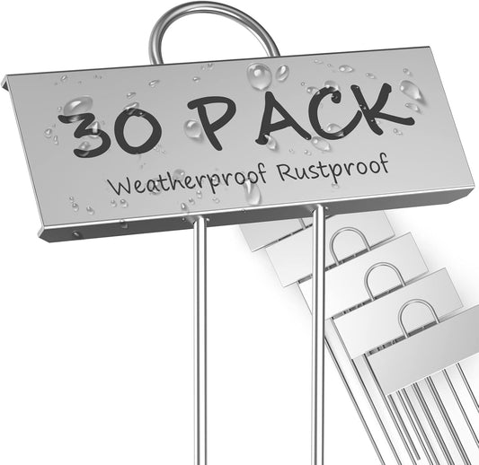 30-Pack Metal Plant Labels Weatherproof Garden Markers,Height 10.6'', Label Area 3.5''X 1.2'' Reusable Nursery Tags for Vegetables Herb Flower Seed Greenhouse - Zinc