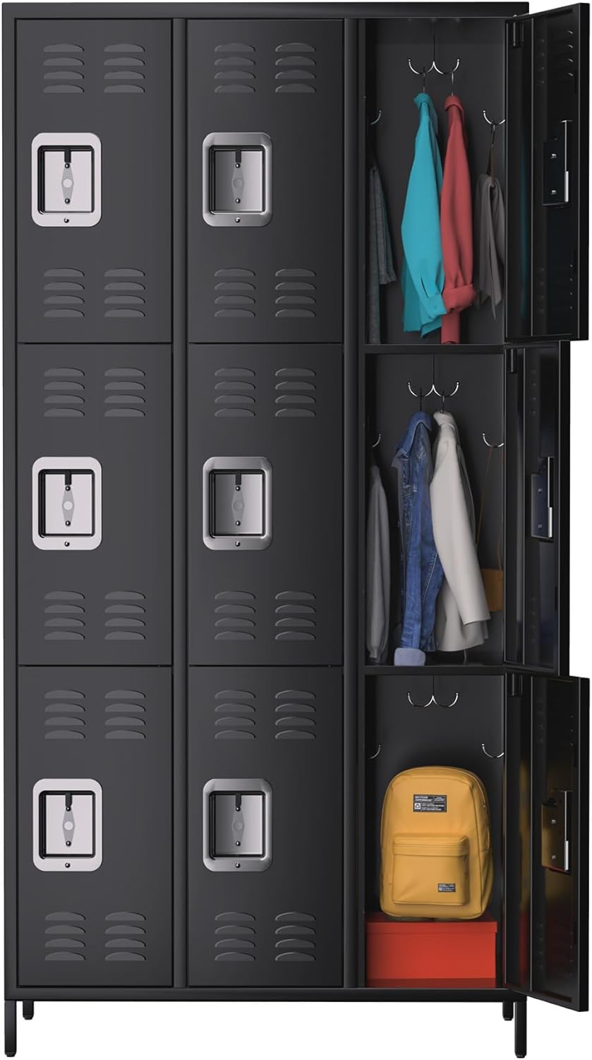 9-Door Metal Locker with Lock, 71”H Multi-Use Storage Locker for Employees, School, Office, Gym, Home, Garage, Industrial - Assembly Required