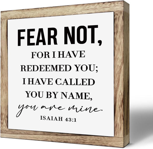 SUSZDOU Scripture Sign, Isaiah 43:1, Rustic Wooden Plaque, 9.8x9.8 Inch, Pine, Tabletop Decor