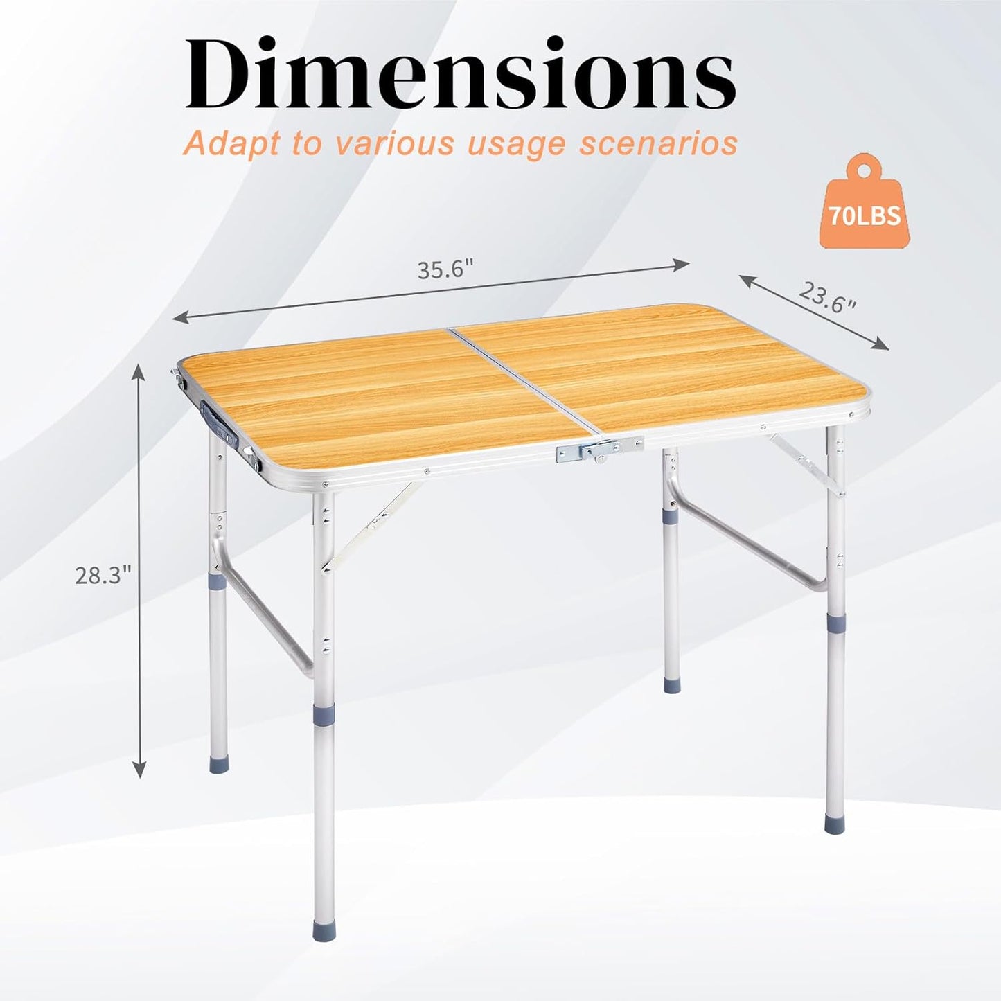 3.0 Ft Folding Portable Camping Table with Adjustable Height Legs, RV Dining Tables,Grill, DJ, BBQ, Dining, Picnic, Beach, Garden, Party, Yellow