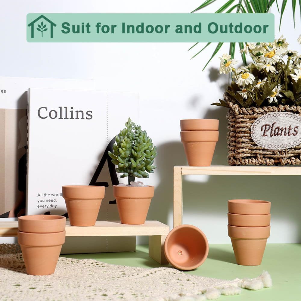 vensovo 48 Pcs 2" Tiny Terracotta & Terra Cotta Pots with Drainage - Small Mini Clay Ceramic Pottery Planter Ideal for Indoor/Outdoor Plants, Crafts, Wedding Favors