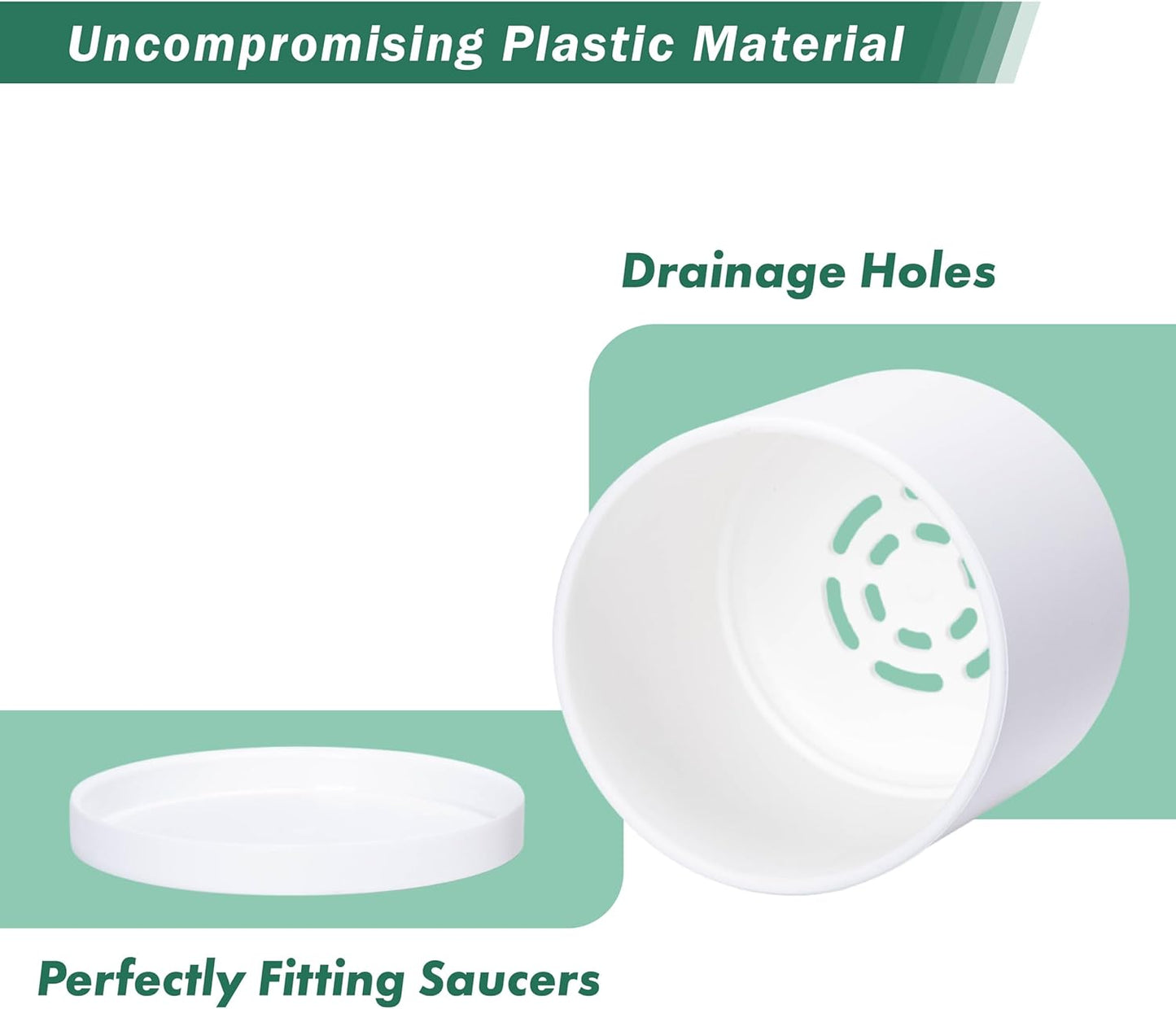 D'vine Dev 2 Pack 4 Inch Modern Plastic Plant Pots, Small Garden Planters for Plant with Drainage Holes and Saucers, White Color, 74-Z-E-1