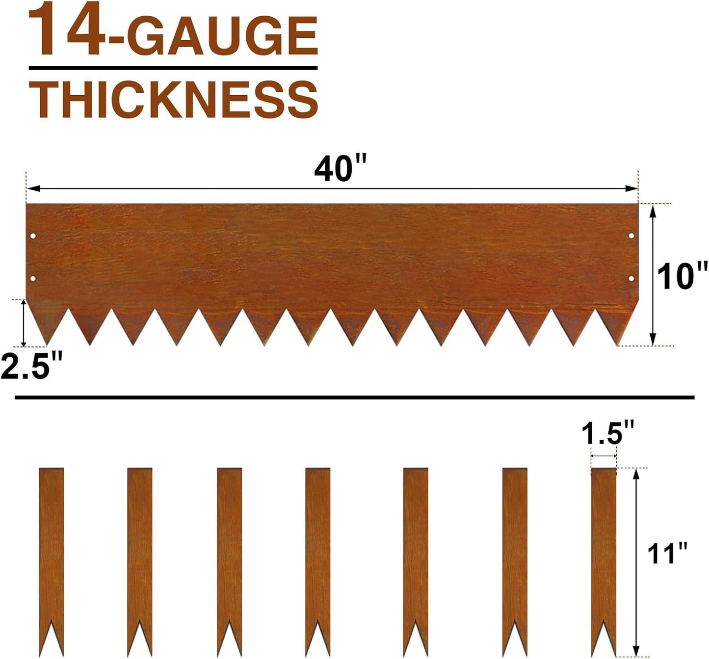 10 Inch Corten Steel Landscape Edging, 6 Pack Metal Landscape Edging, Landscape Edging with 7 Clips and Gloves for Lawn, Pathway, Yard (Rust-Colored)