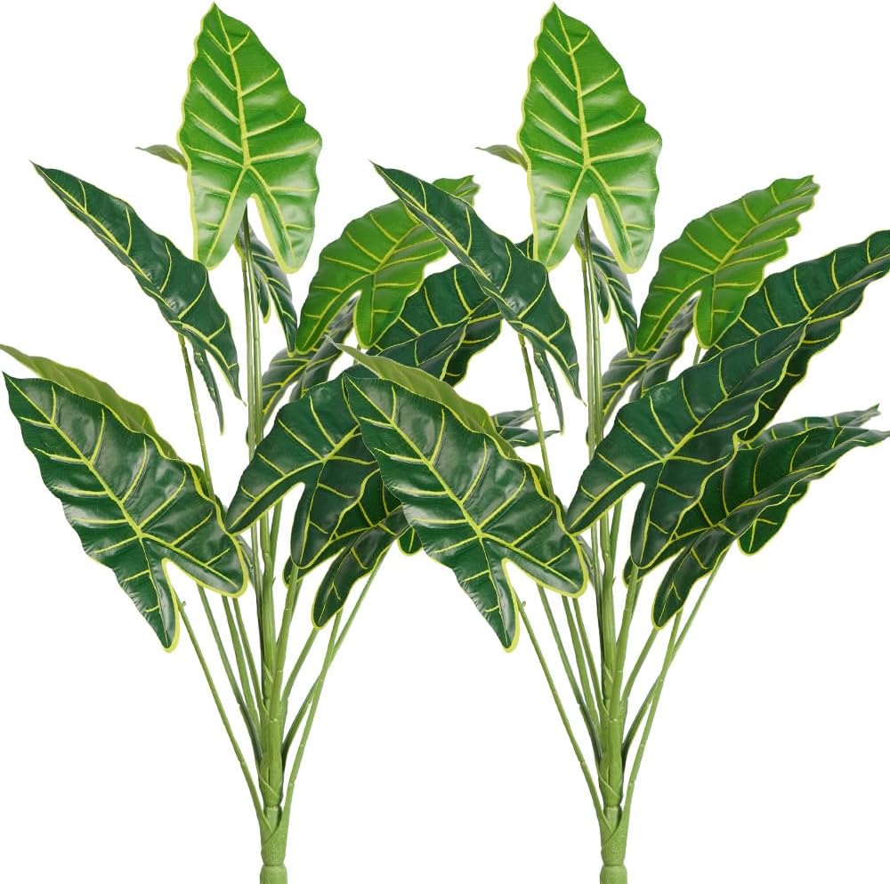 Melorca&Guilla Artificial Plants 2PCS 30“ Fake Taro Plants,Large Faux Plant,Artificial Grass Greenery Shrubs Bushes for Garden Porch Window Box Shop Office Home Décor