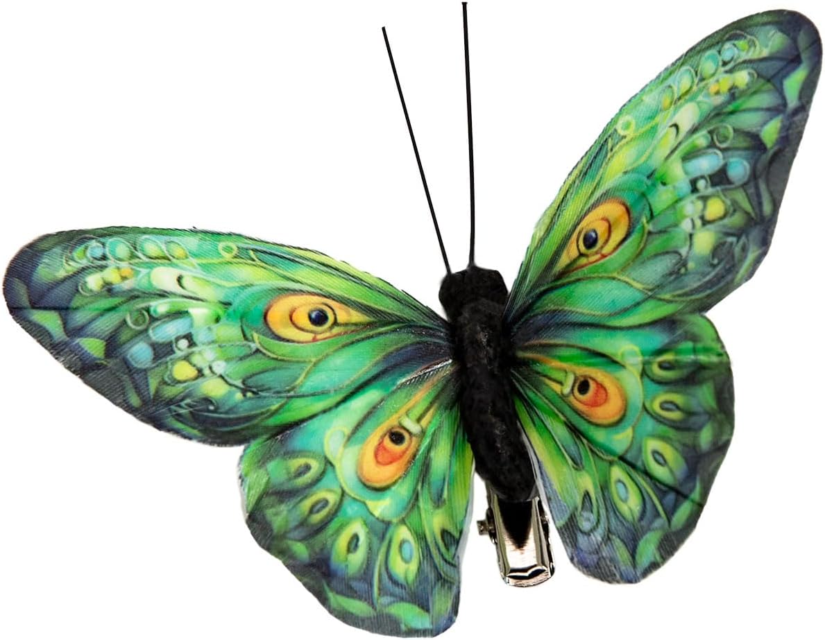 Cartanfill-Decorative 3D Butterfly Clips, Green Feather Design, Set of 12, Party and Christmas Tree Ornaments