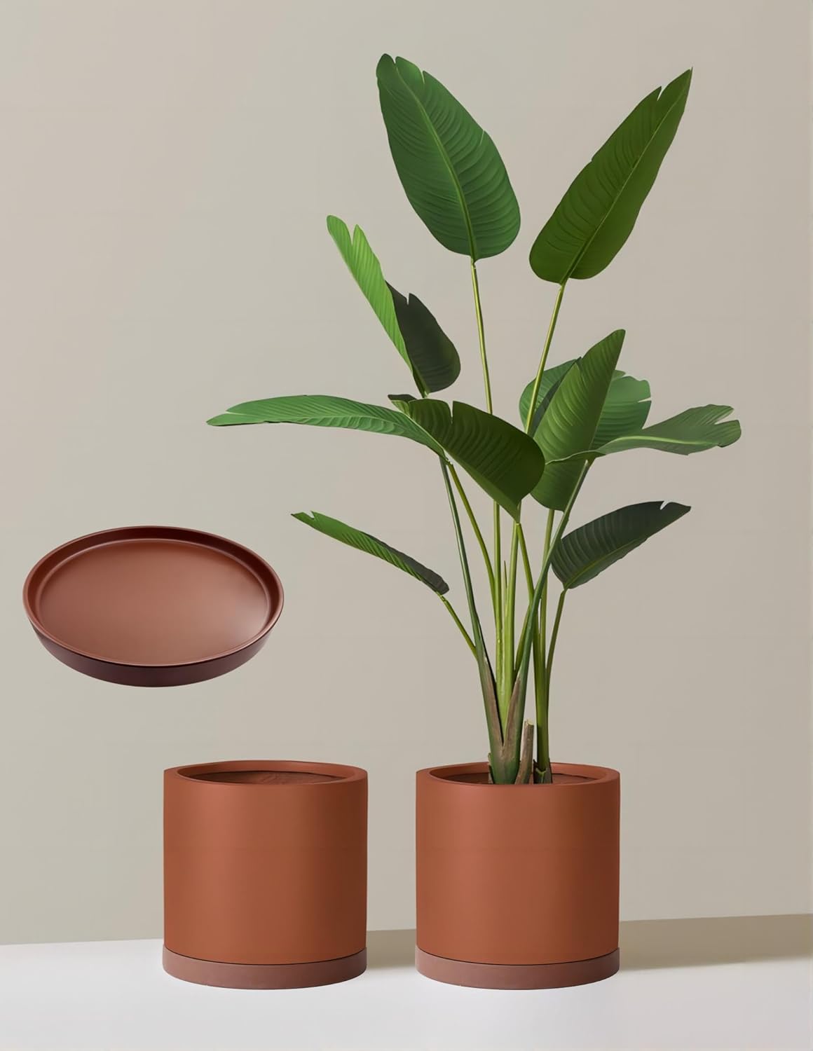 2 Pack Ceramic Plant Saucer Pot Tray 6 Inch, Planter Saucers 4 5 6 7 8 9 10 11 12 13 Inch for Indoors Outdoor, Durable Sturdy Flower Drainage drip Water Tray for Glazed Pots Base (6.4 Inch-Brown)