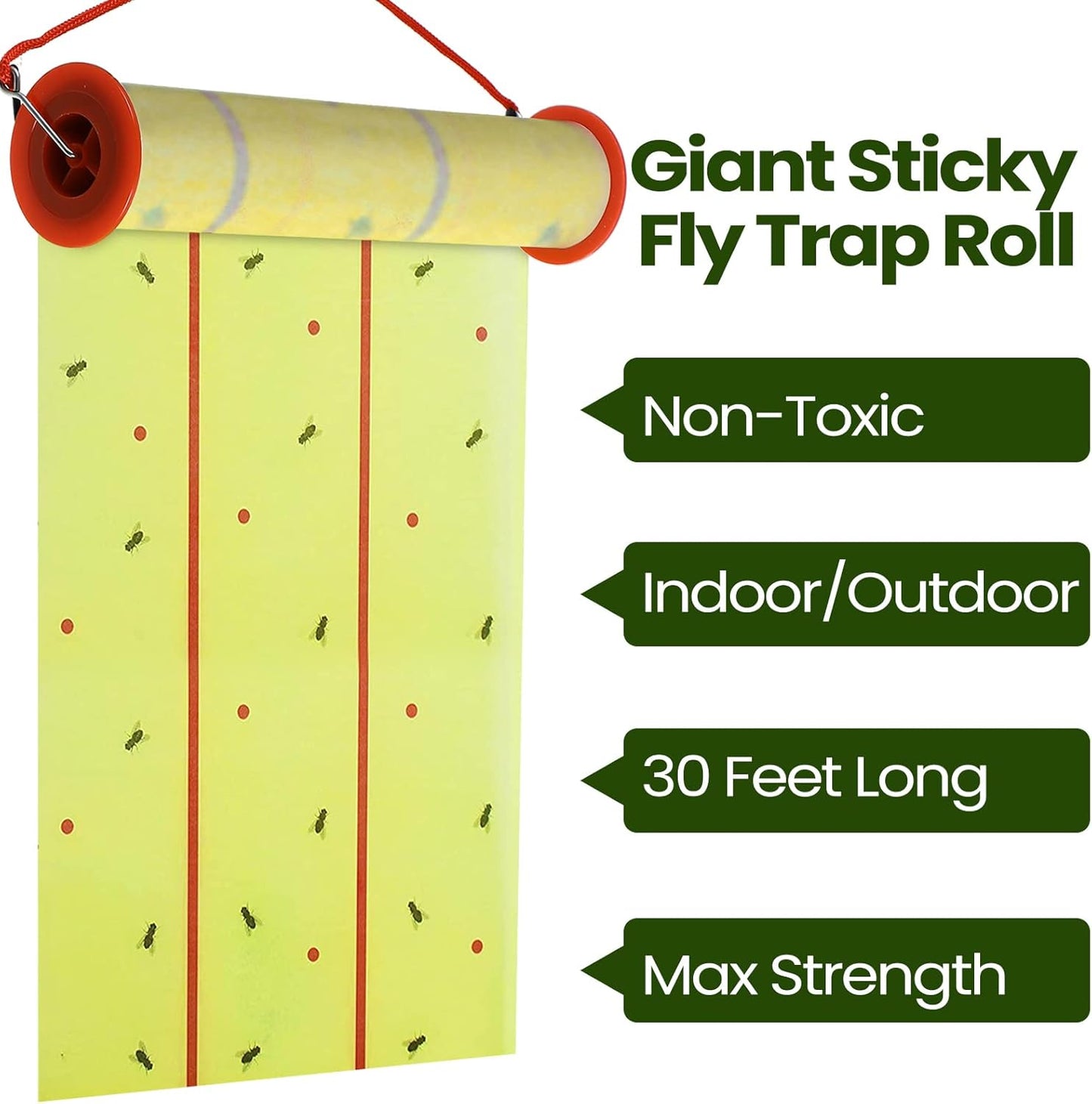Qualirey Giant Sticky Fly Traps,30 Feet Fly Strips for Indoor Outdoor Hanging Flying Tapes Non Toxic Ribbon Fruit Gnat Killer for Mosquito Plants House Horse Stable (Yellow,2 Pcs)