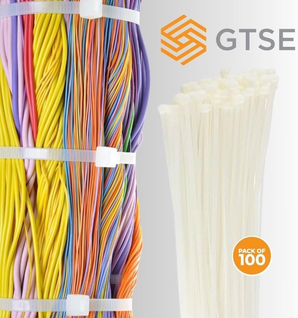 GTSE 6 Inch White/Clear Zip Ties, 100 Pack, 40lb Strength, UV Resistant Strong Nylon Cable Ties, Self-Locking 6" Tie Wraps
