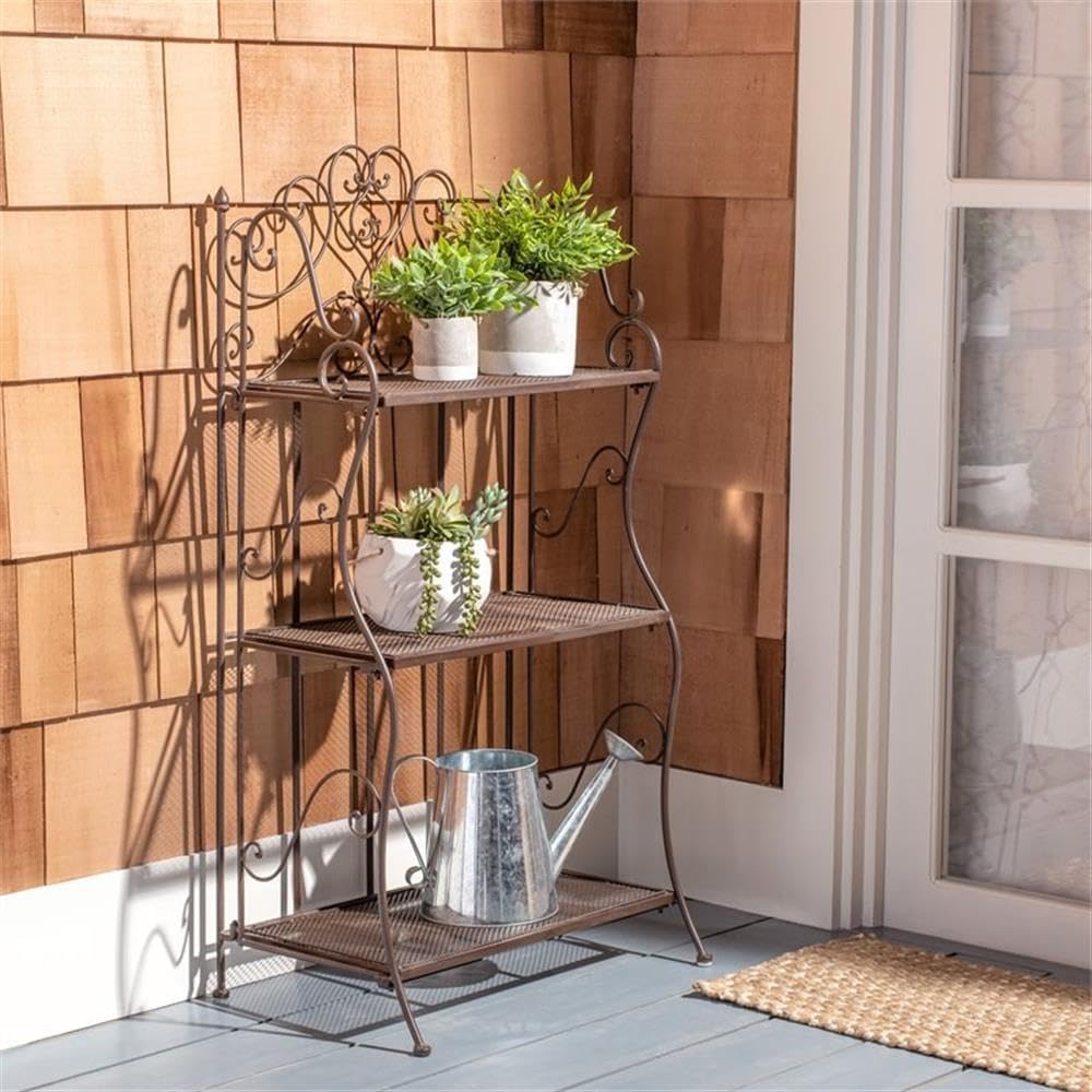 SAFAVIEH PAT5022B Outdoor Collection Torus Unearthed Rust 3-Tier Shelf