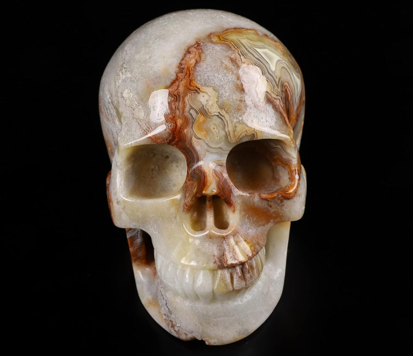 Skullis 5.0" Red Crazy Lace Agate Crystal Skull, Hand Carved Gemstone Fine Art Sculpture, Reiki Healing Stone Statue.397 Z8