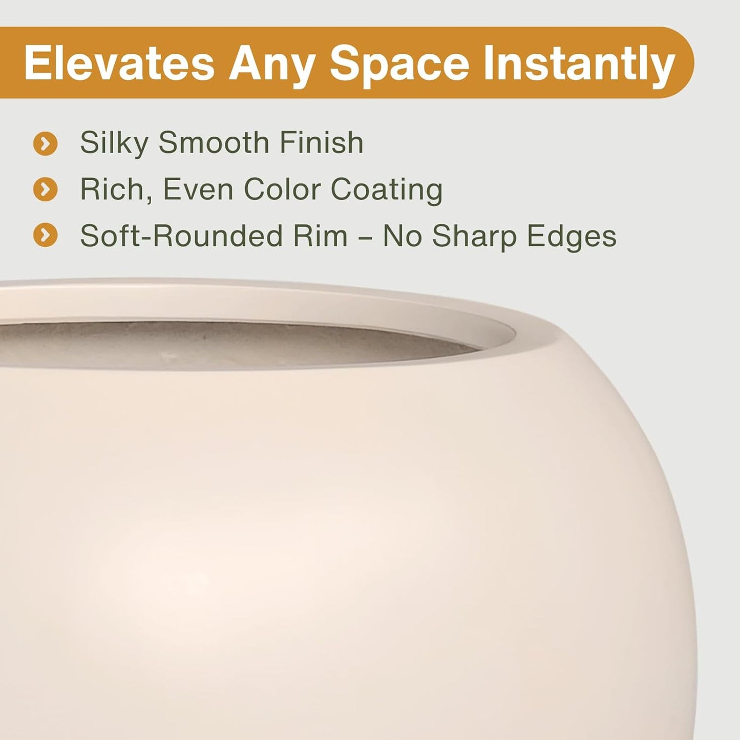 9.7" H x 12" D Globo Fiberstone Round Planter with Drainage Hole, Weather Resistant, Planters for Indoor Plants & Outdoor, 2 Extra Coco Mats (Kilim Beige, 7.8" Pot Opening)