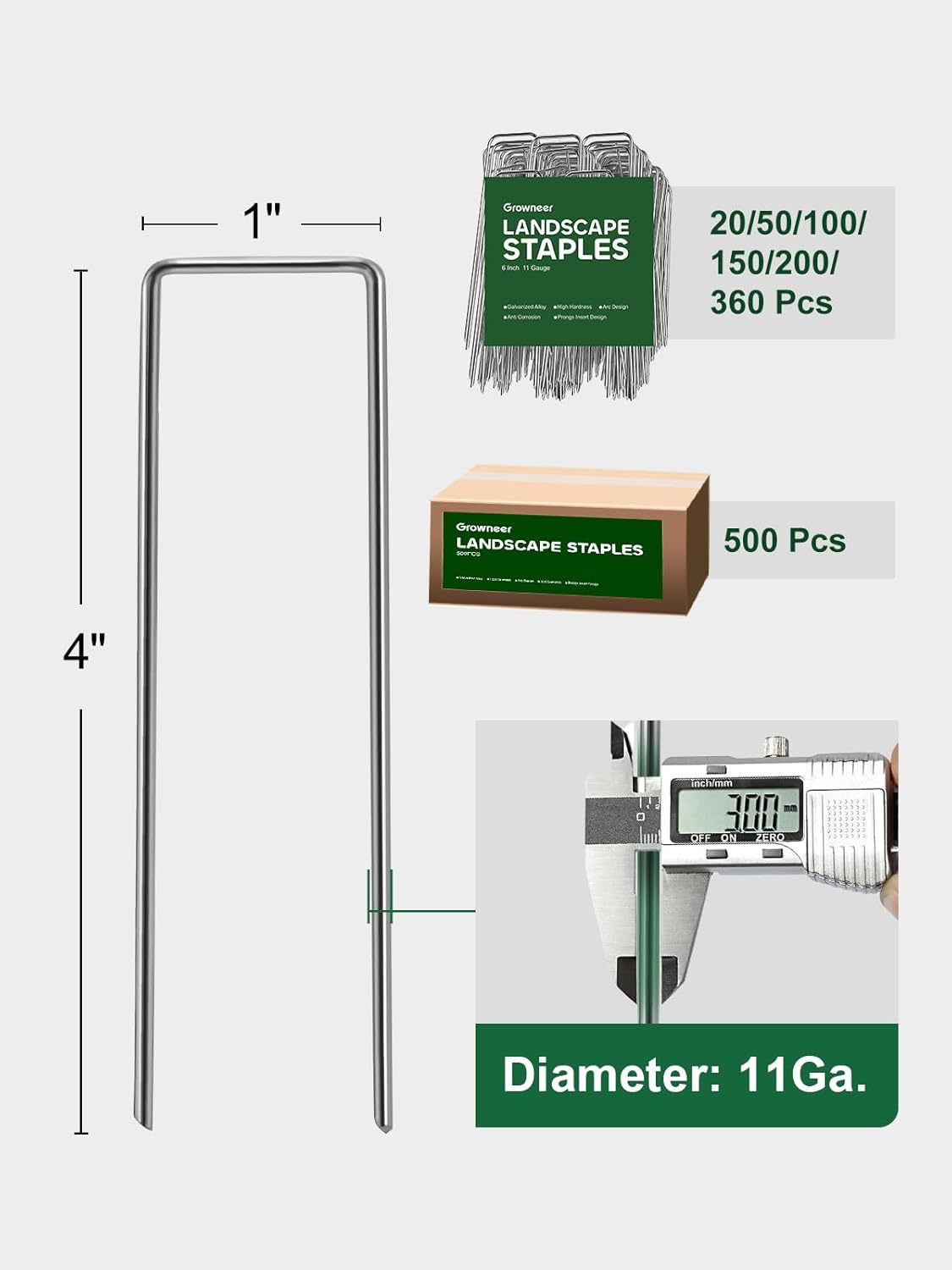 GROWNEER 4 Inch 50 Pack Landscape Staples Heavy Duty 11 Gauge Galvanized Steel Garden Stakes Staples Securing Pegs for Securing Weed Fabric Landscape Fabric Netting Ground Sheets and Fleece