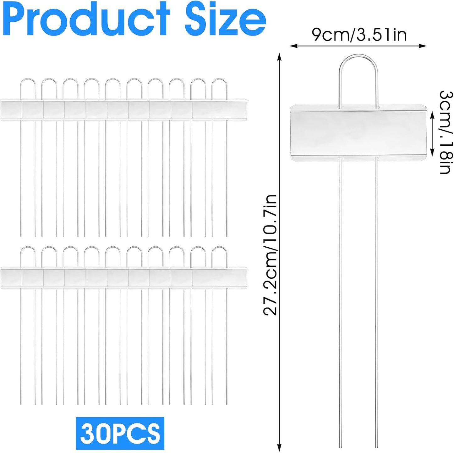 30 Pcs Plant Labels for Outdoor Garden Waterproof Plant Markers for Outdoor Plants, 10.7inch Metal Garden Plants Tags and Labels for Flower Vegetable Seedlings Greenhouse（Silver