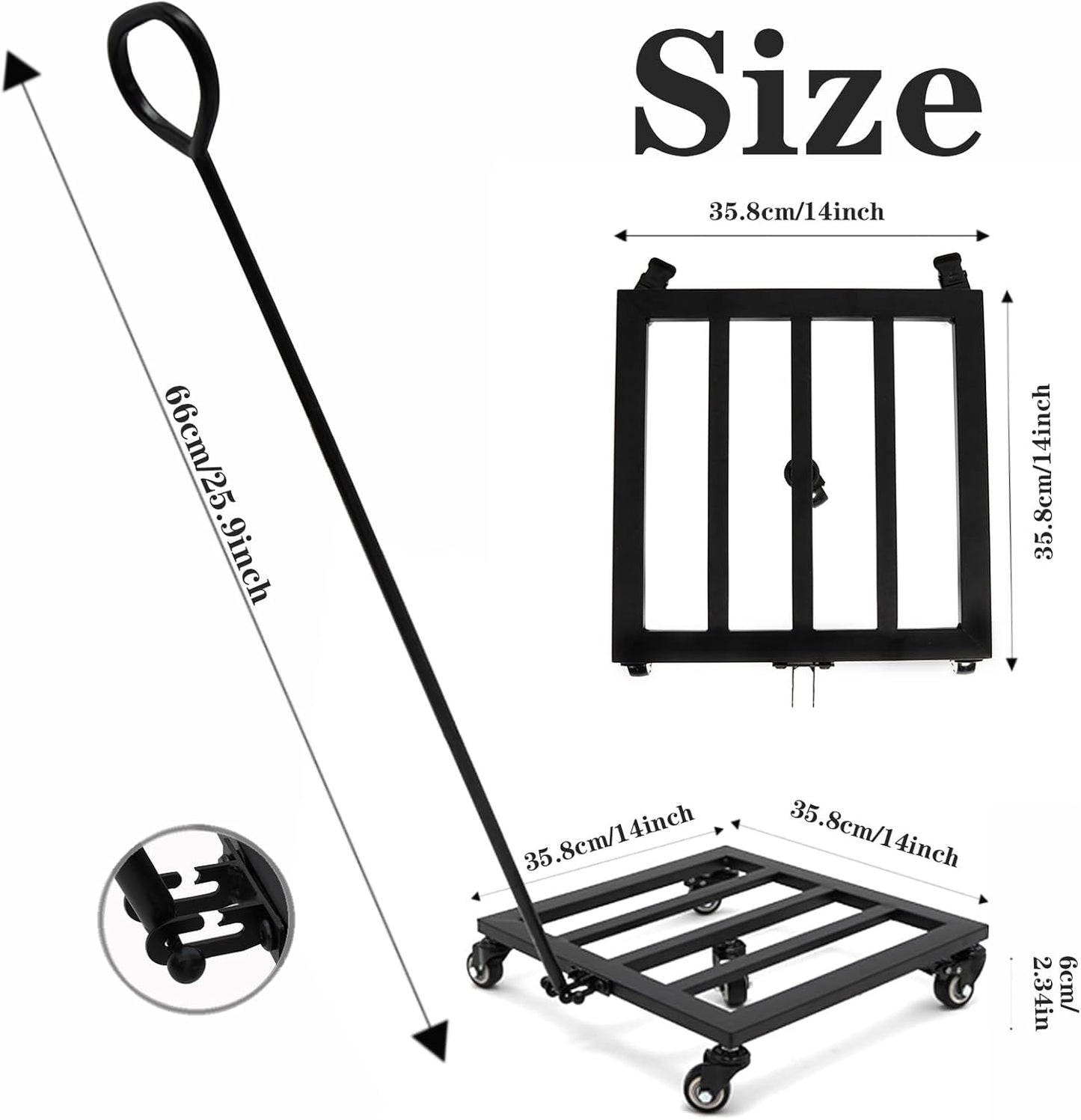 14 Inch Plant Dolly with Wheels - Heavy Duty Steel Caddy for Indoor & Outdoor Pots, 360° Rotating Rollers, Detachable Handle, High Capacity for Easy Mobility & Stability