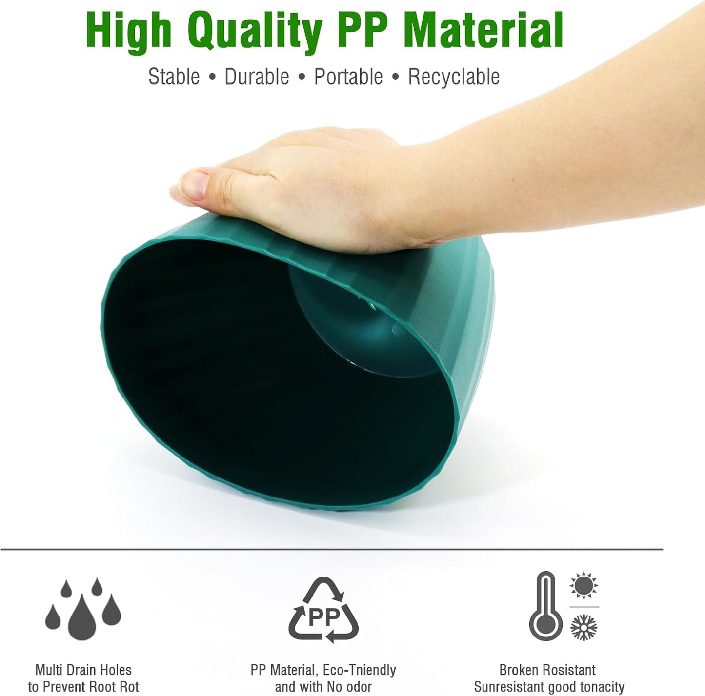 6 Inch Plant Pots Bulk, 6 Pack Plastic Planters with Drainage Holes and Saucers for Indoor Outdoor House Plants and Flowers, Green