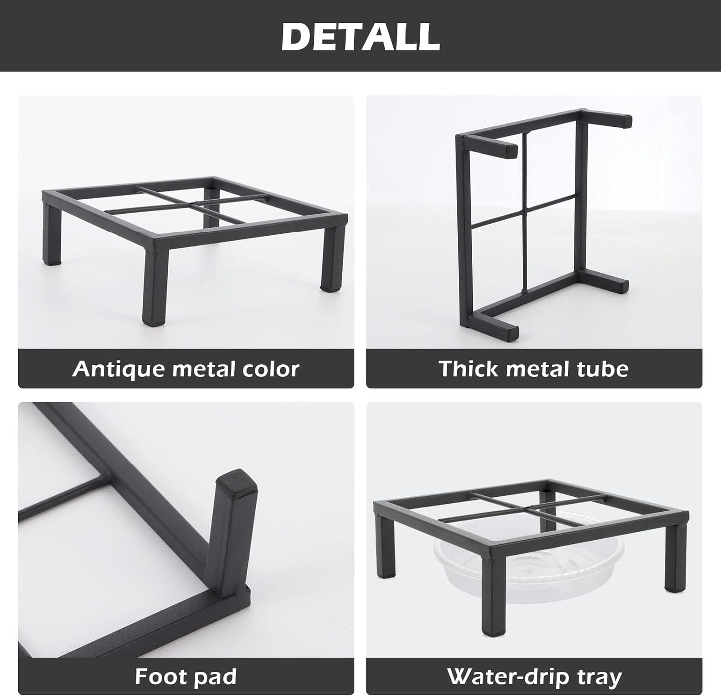 6" Small Metal Duty floor Potted Plant Stand Flower Pot Holder with Saucer Indoor Outdoor Rustproof Iron Garden Container Square Supports Rack for Planter ,2 Pack(back color )