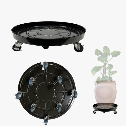 1 Pack Metal Plant Caddy with Wheels 20 Inch Black, Round Rolling Heavy Duty Plant Dolly, Heavy Plant Pot Mover Outdoors or Indoors, The Metal Wheel Can Rotate 360 Degrees or Lockable.
