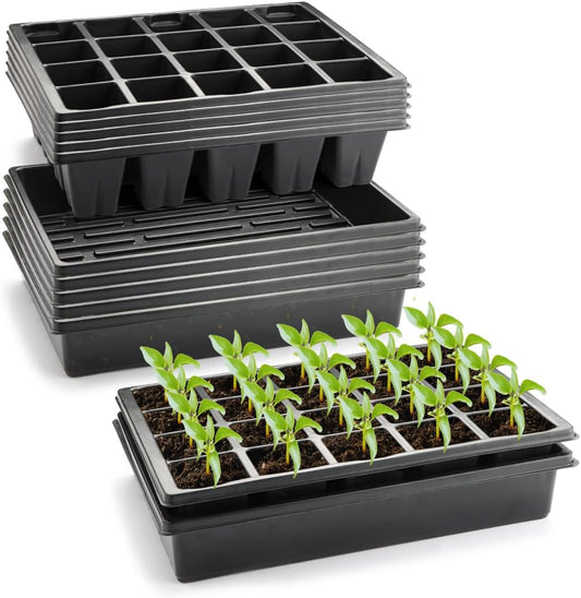 2.5 inch Square Pots 3.5 inch Deep 20 Cell Seedling Trays with Water Collection Nursery Trays (15"x11"x3") for Seeds Starting and Transplanting(5 Sets)