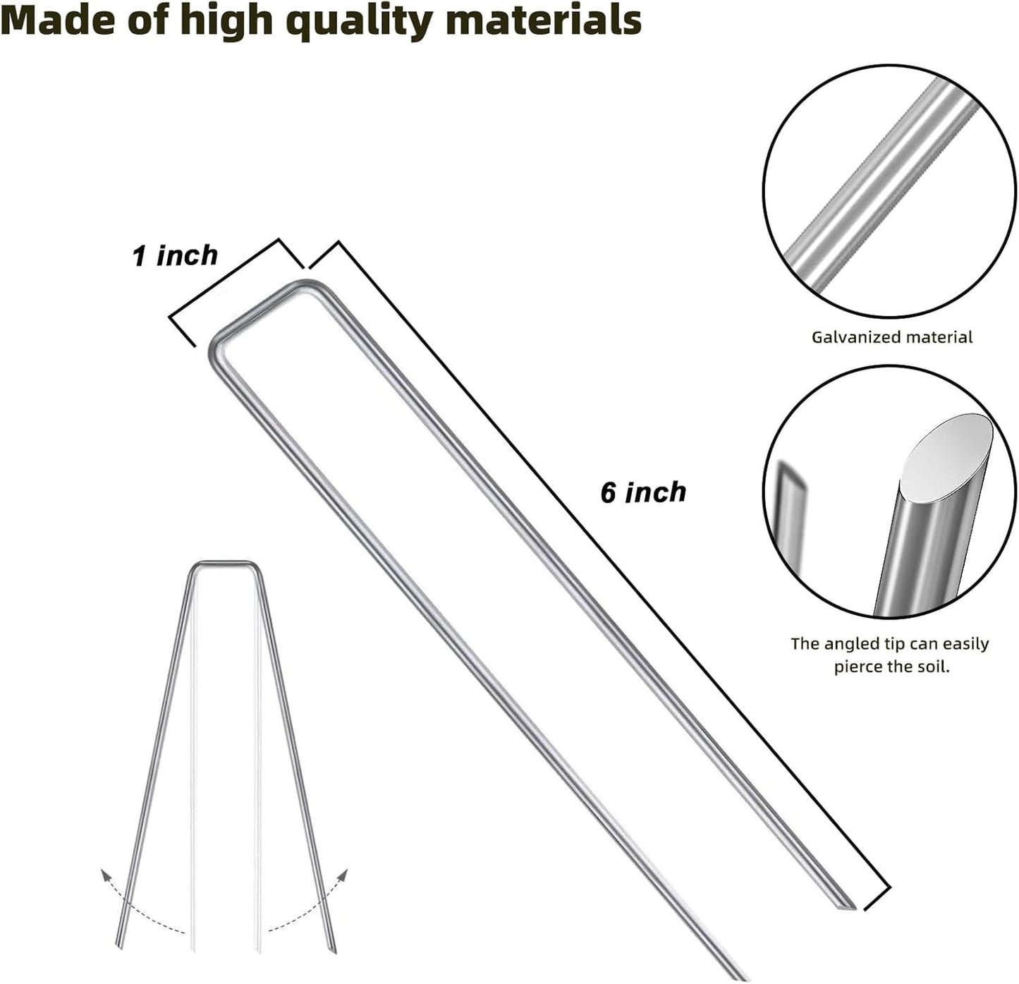 24 Pack Sturdy Garden Landscape Staples, 6 Inch Galvanized Steel Sod Pins Anti-Rust Stakes for Weed Barrier, Christmas Decorations and Landscaping Fabric.