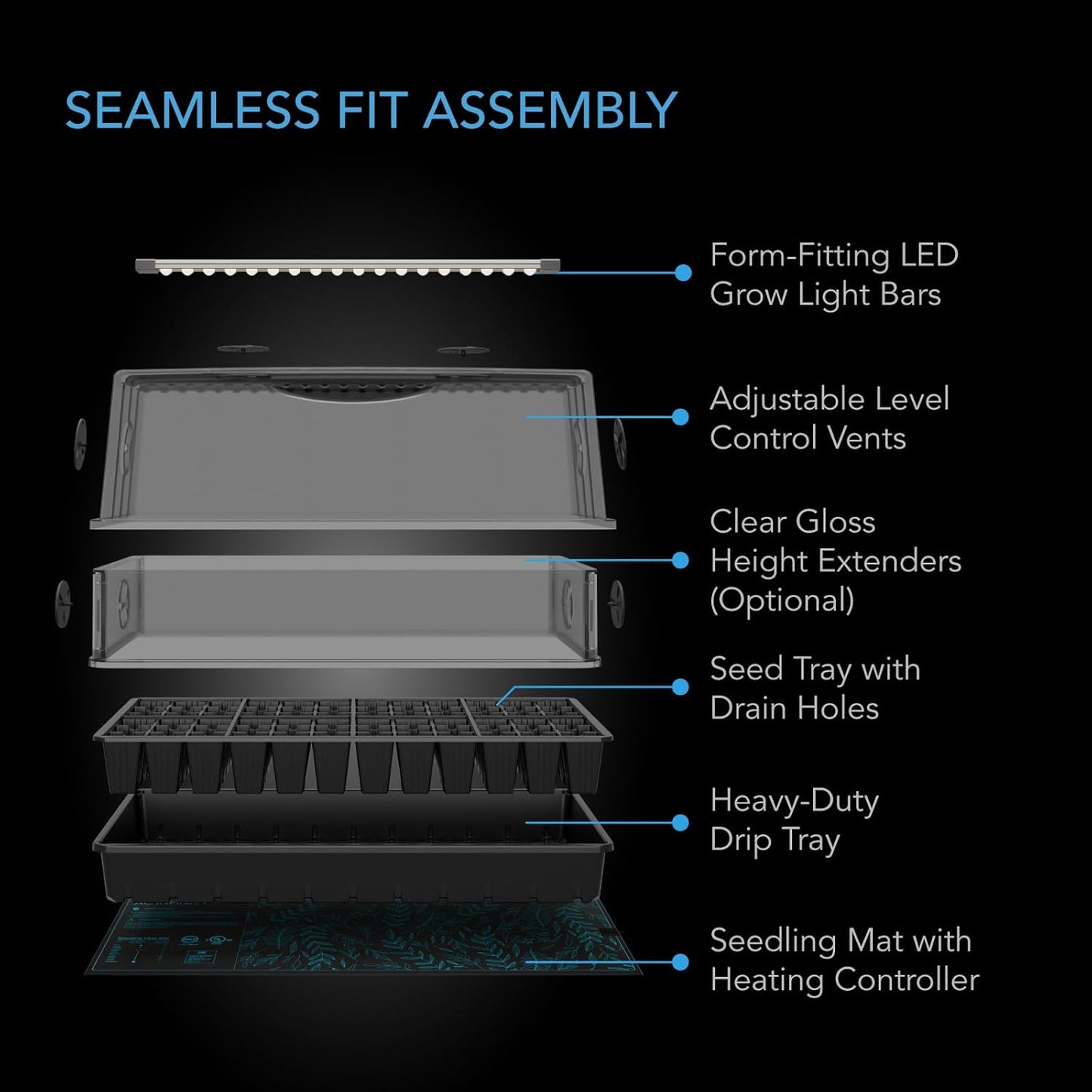 AC Infinity Heavy-Duty Large Humidity Dome 6x12 Germination Kit with Waterproof Seedling Mat, Full Spectrum LED Grow Light Bars, Samsung LM301H EVO Diodes, Vented Extension Panels, for Seed Starting