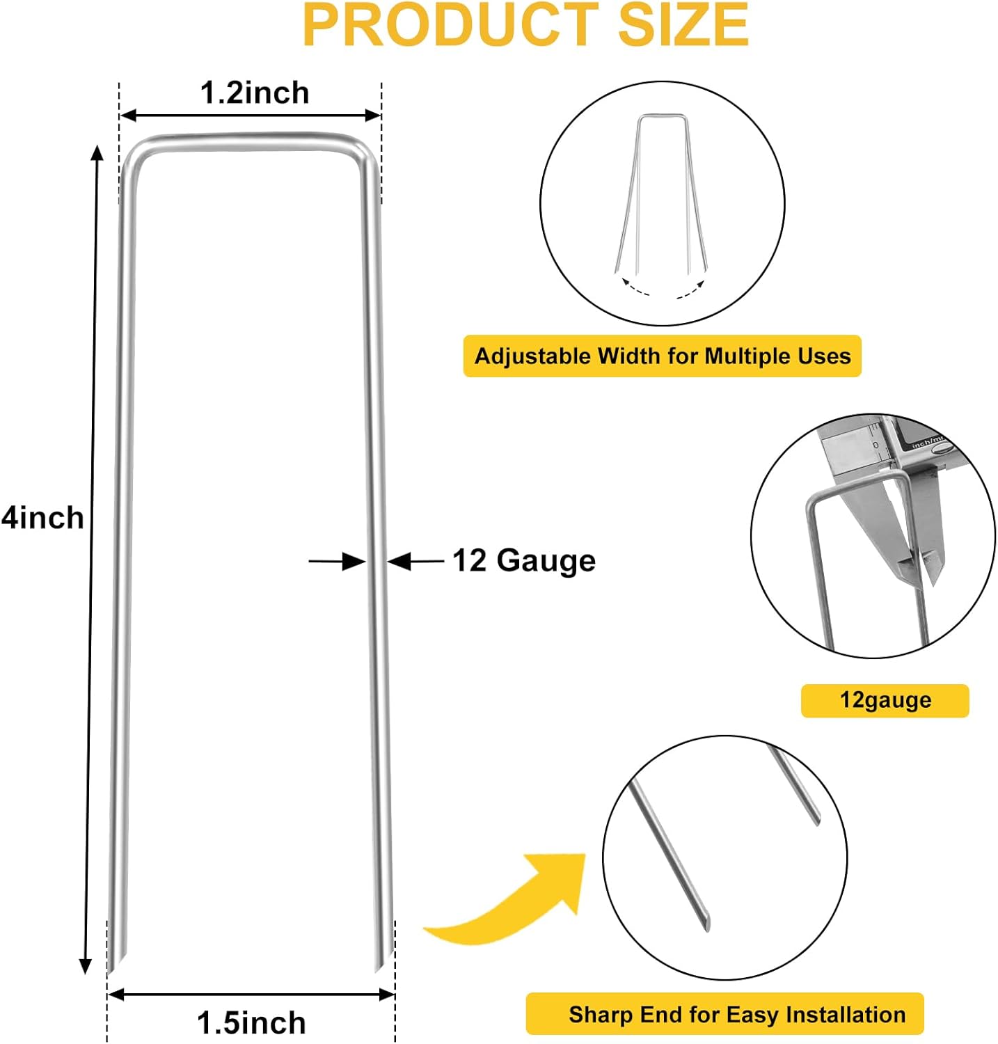 HongWay 60 Pack 4 Inch Landscape Staples, Garden Staples 12 Gauge Galvanized Ground Stakes Lawn Yard Staples SOD U-Shaped Pins for Gardening Irrigation Tubing Landscaping Fabric