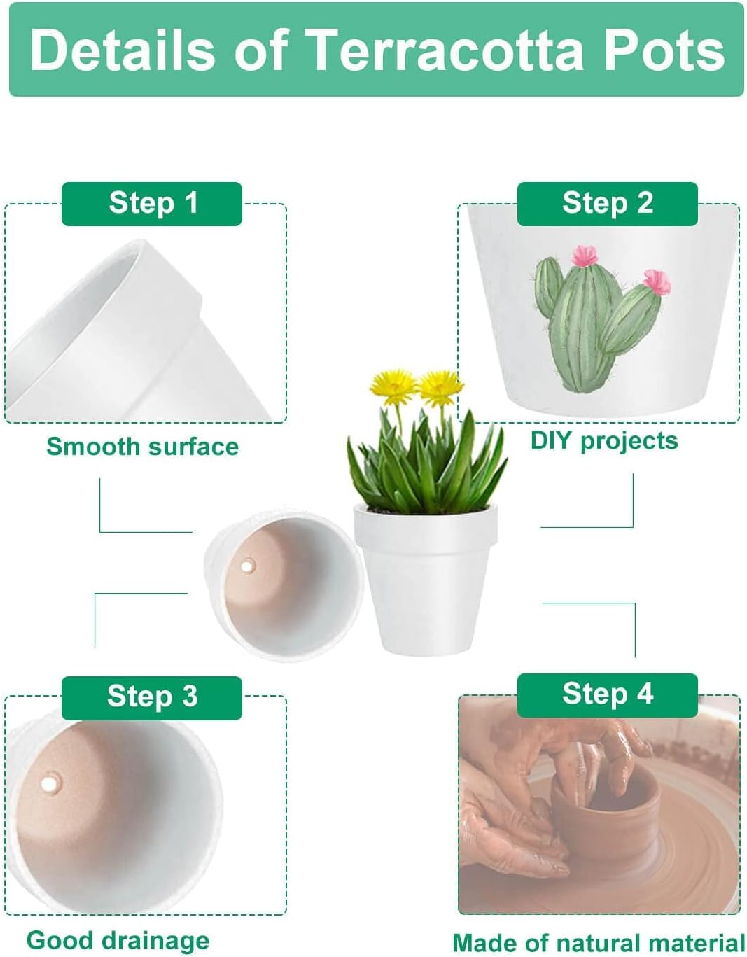 vensovo 3 Inch White Terra Cotta & Terracotta Pots with Drainage - 20 Pack Clay Flowerpots, Succulent Nursery Planter Great for Plants, Crafts, Wedding Favor