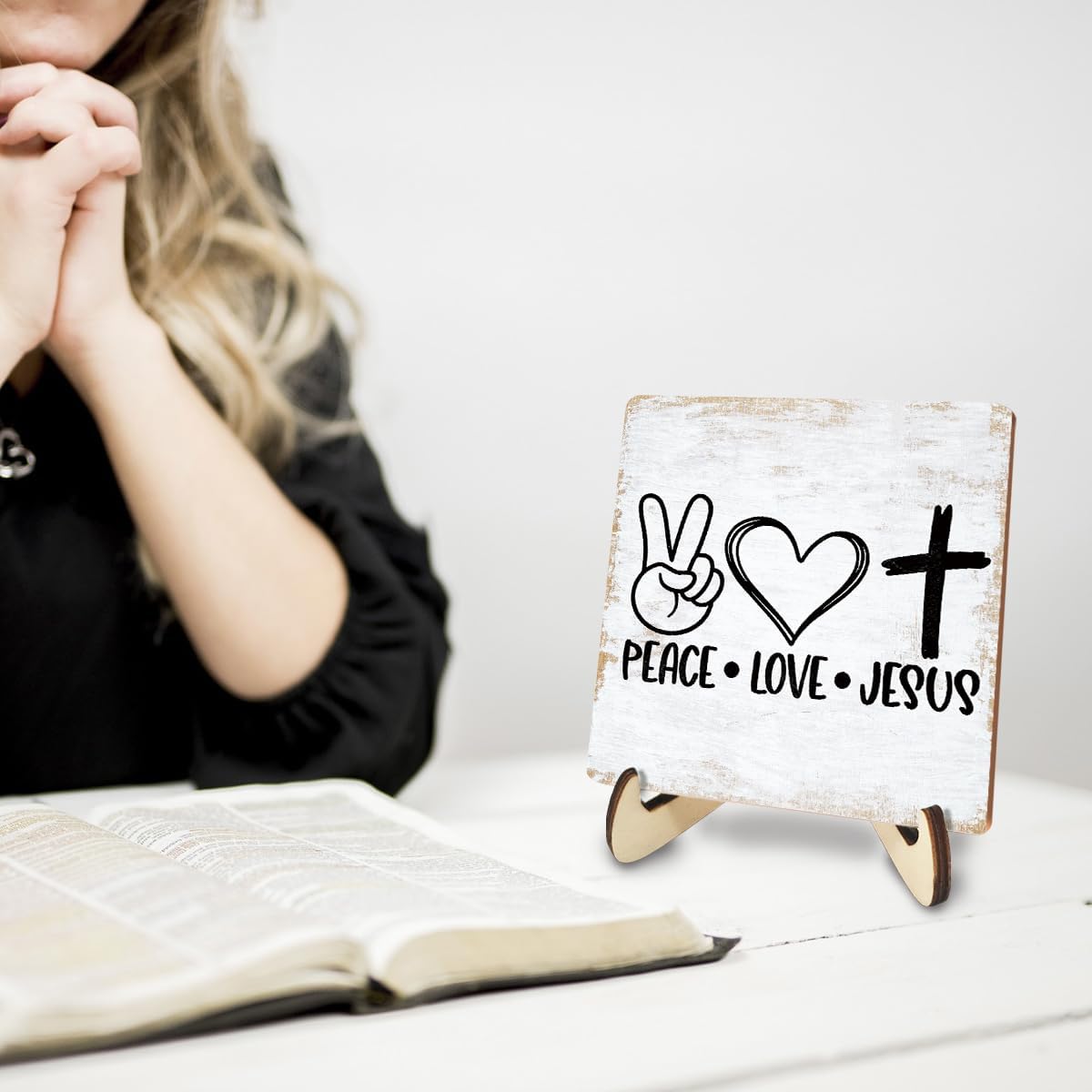 Inspirational Wood Sign Rustic Desk Decor Home Farmhouse Office Work Table Desk Accessories Decorative Christian Religious Bible Verse Faith Decorations Office Supplies Living Room Cubicle Decor