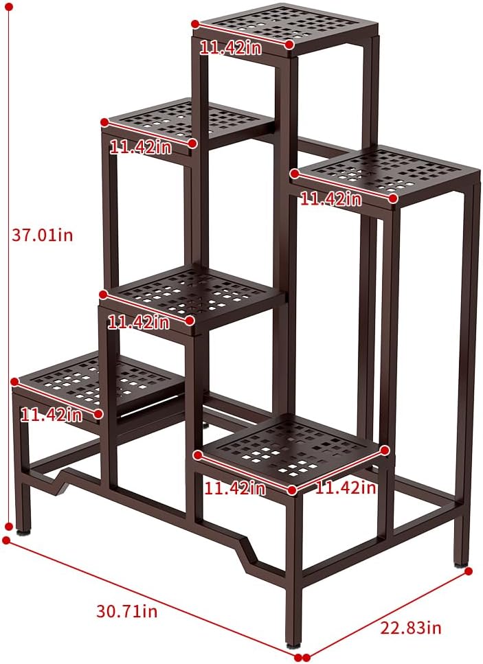 Plant Stand - Aluminum Indoor/Outdoor Flower Rack, Waterproof & Rust-Proof, Stable Support for Pots, Perfect for Living Room, Balcony, Garden, and Office (Brown, 6 Tier)