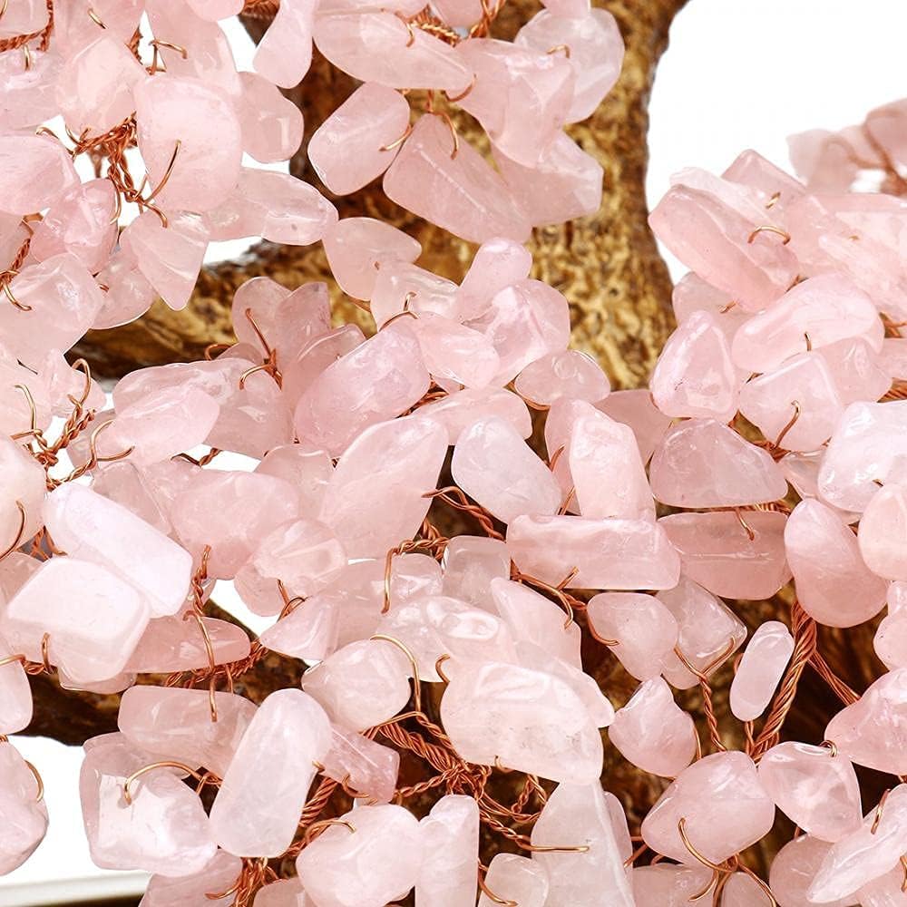 Feng Shui Money Tree Large Pine Tree Style Crystal Quartz Lucky Tree Gem Tree for Office Home Feng Shui Decoration for Wealth/Fortune and Luck (Pink)