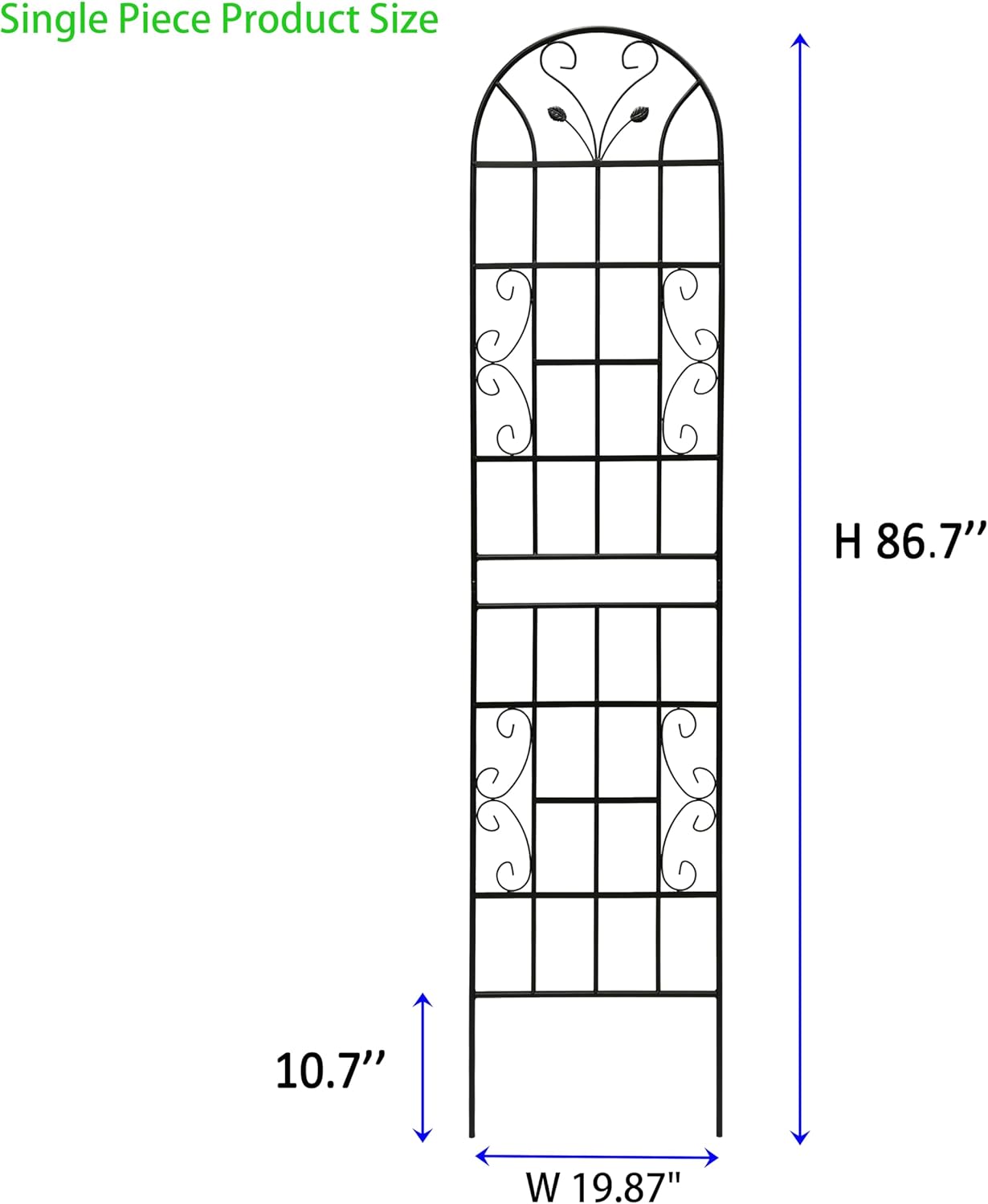 6 Pack Metal Garden Trellis for Climbing Plants, 86.7" Tall Rustproof Outdoor Trellis Panel with Vine Lines Design, Decorative Black Iron Plant Support for Vine, Rose, Flower, Garden Wall